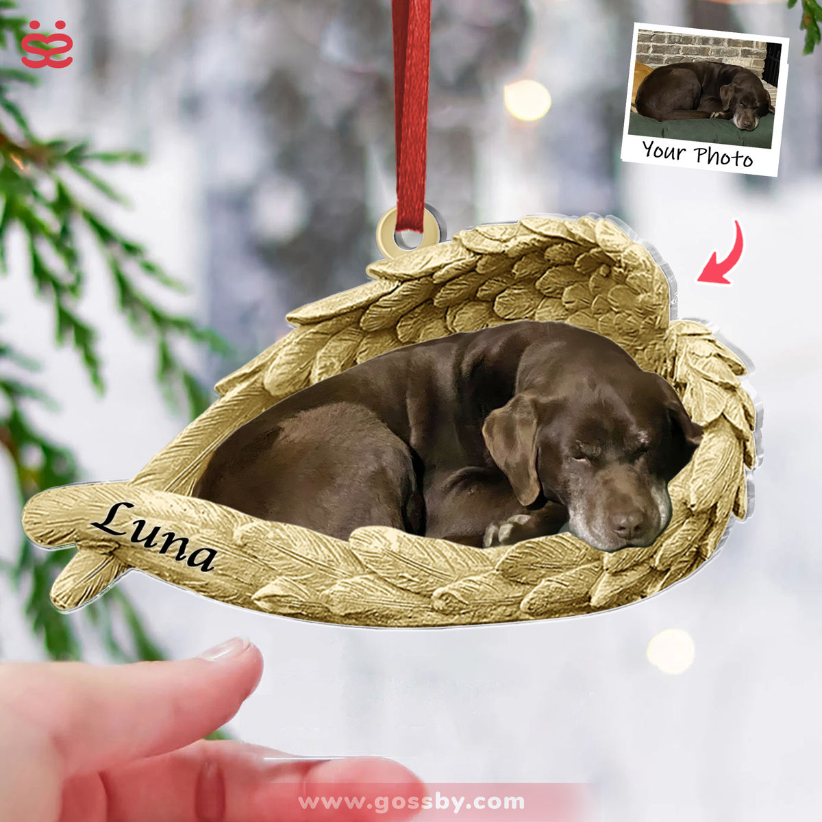 Dog Acrylic Ornament - Dog Lover Gifts - Sleeping Pet Within Angel Wings -  Customized Your Photo Ornament, Custom