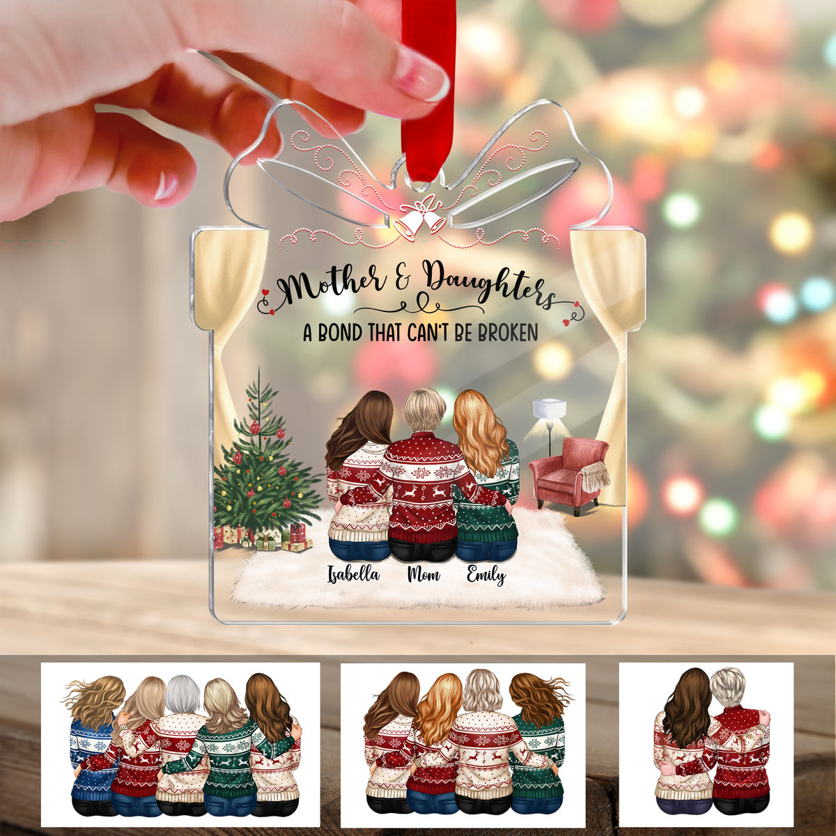 Xmas Ornament - Mother and daughters a bond that cant be broken (Custom Gift - Shaped Acrylic Ornament) (Semi back view sweater)
