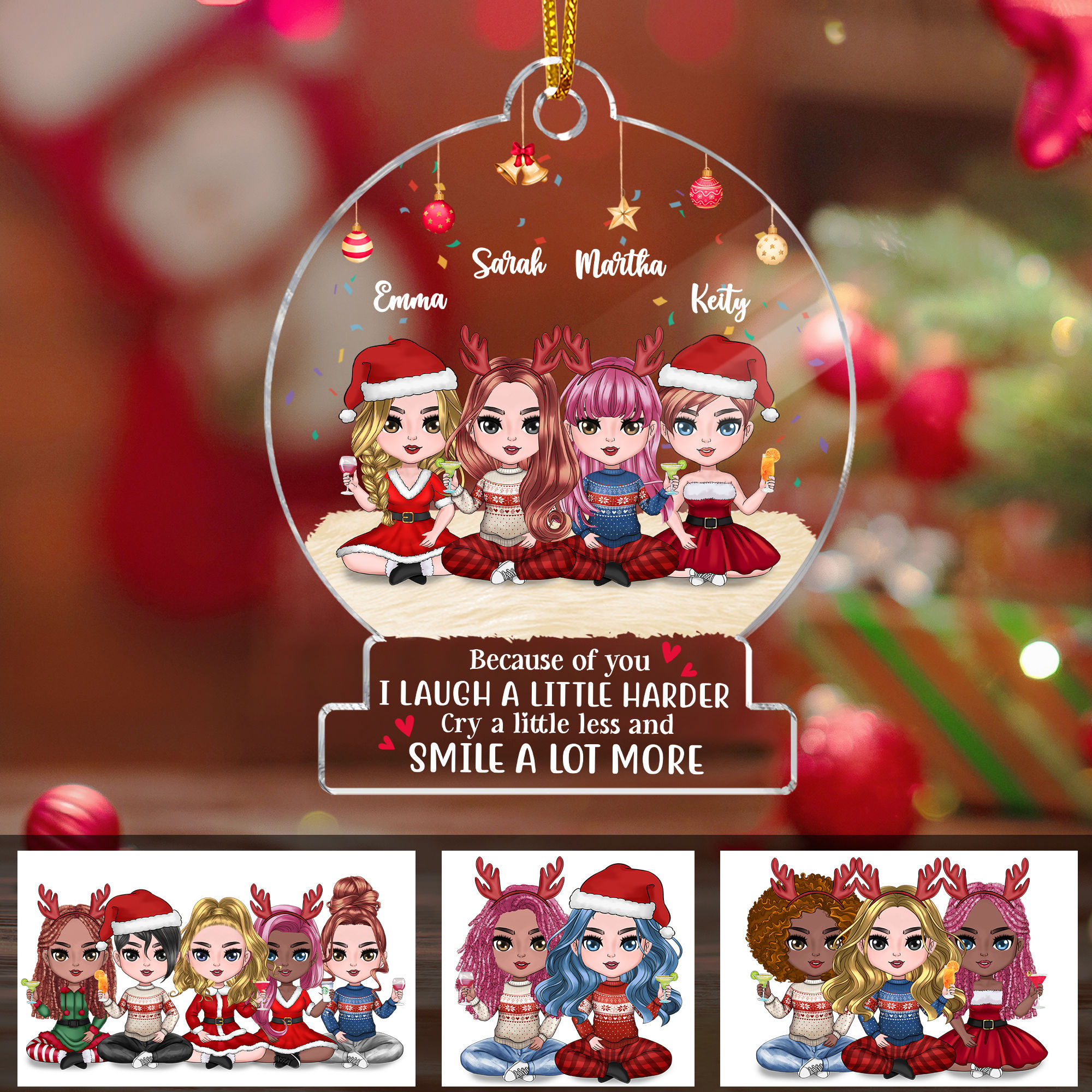 Xmas Ornament - Friends - Because of you I laugh a little harder cry a ...