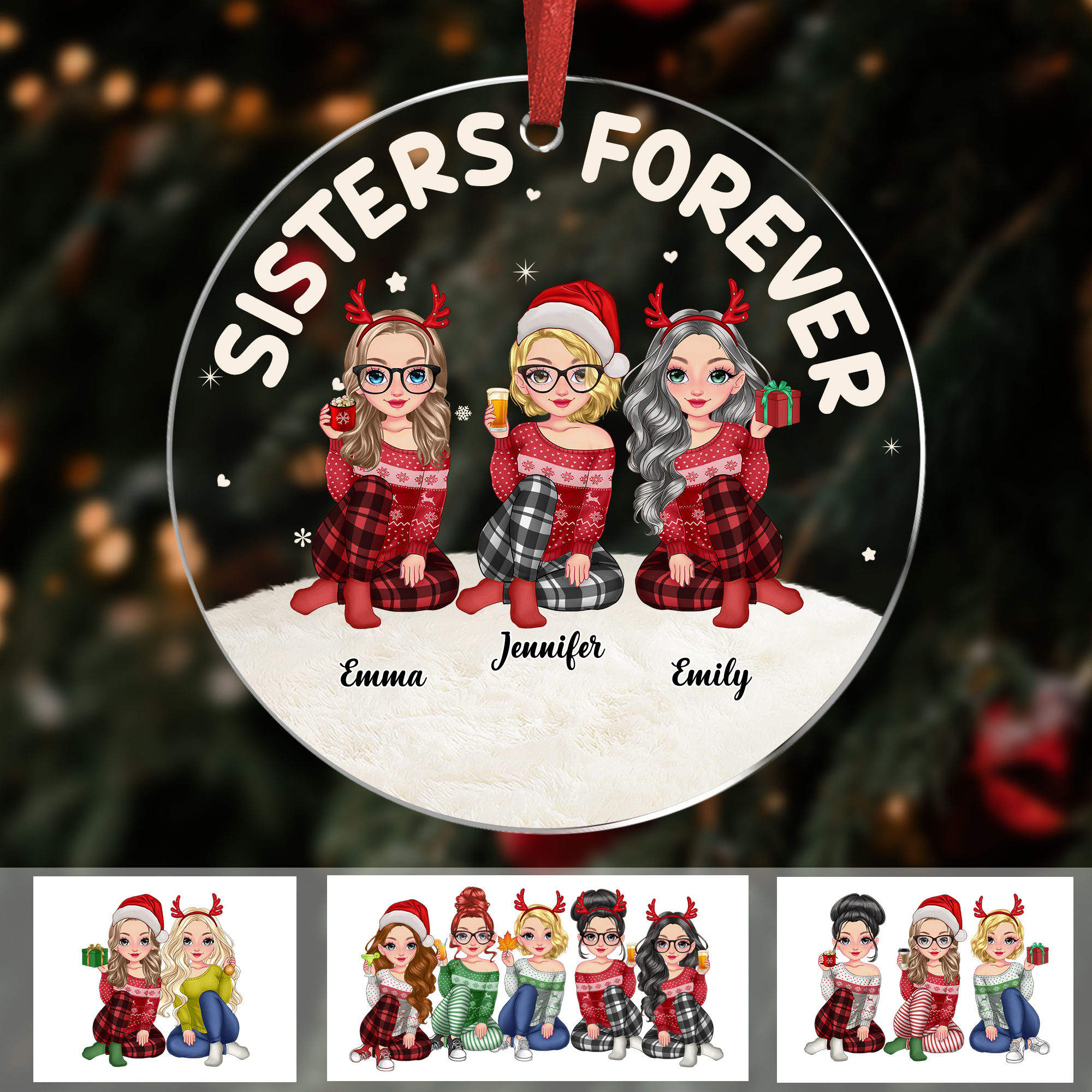 Transparent Christmas Ornament - Sisters Forever (Custom Acrylic Circle ...