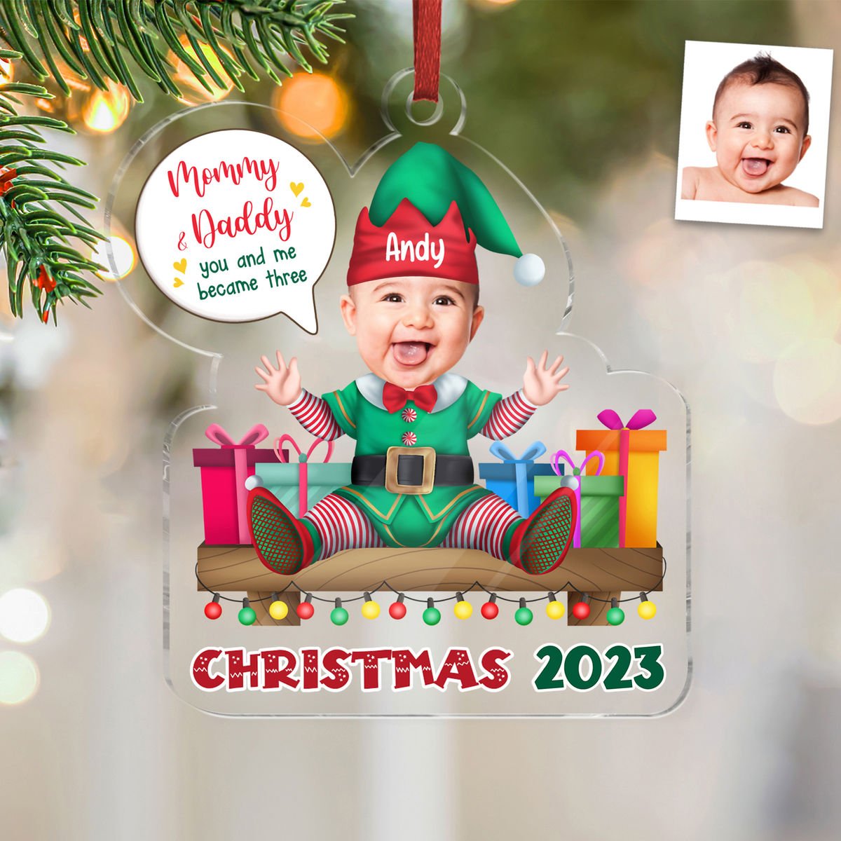 Photo Ornament - Customized Your Photo Ornament - Bubble chat - Dear Mommy you're doing a great job, Baby Ornament, Christmas Gifts_2