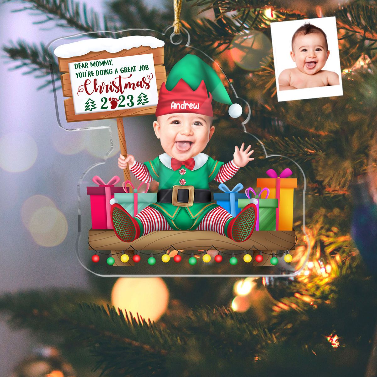 Photo Ornament - Customized Your Photo Ornament - Bubble chat - Mommy and Daddy you and me became three - Baby Ornament_3