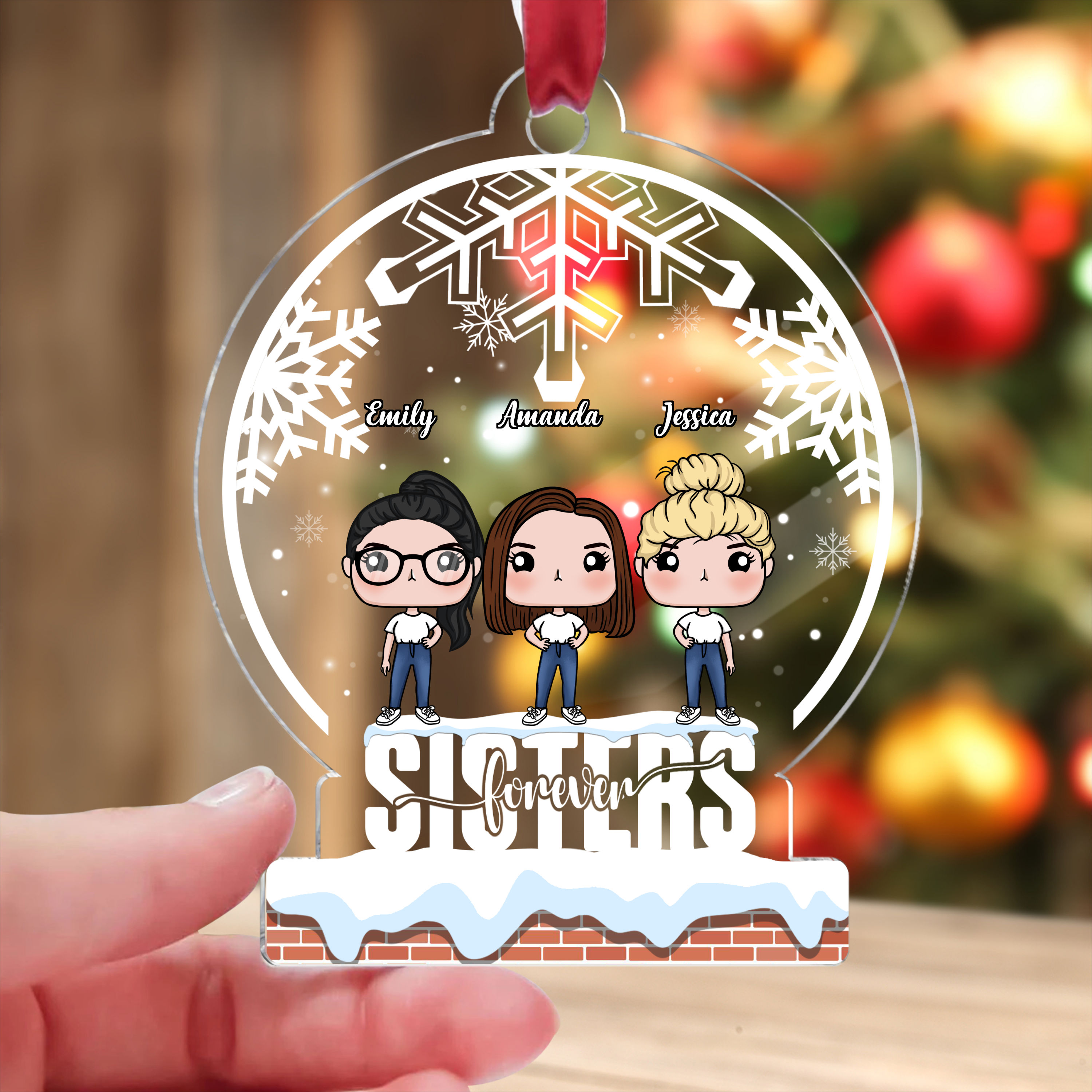 Sister Figure - Snowball Shaped Acrylic Ornament - Besties Forever - Christmas Gifts For Best ...