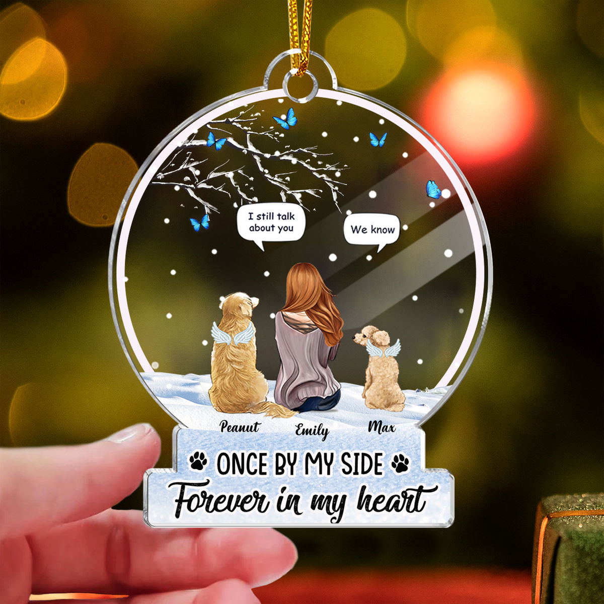 Transparent Christmas Ornament - Dogs Ornament - Once by my side Forever in my heart (Custom Acrylic Circle Ornament)