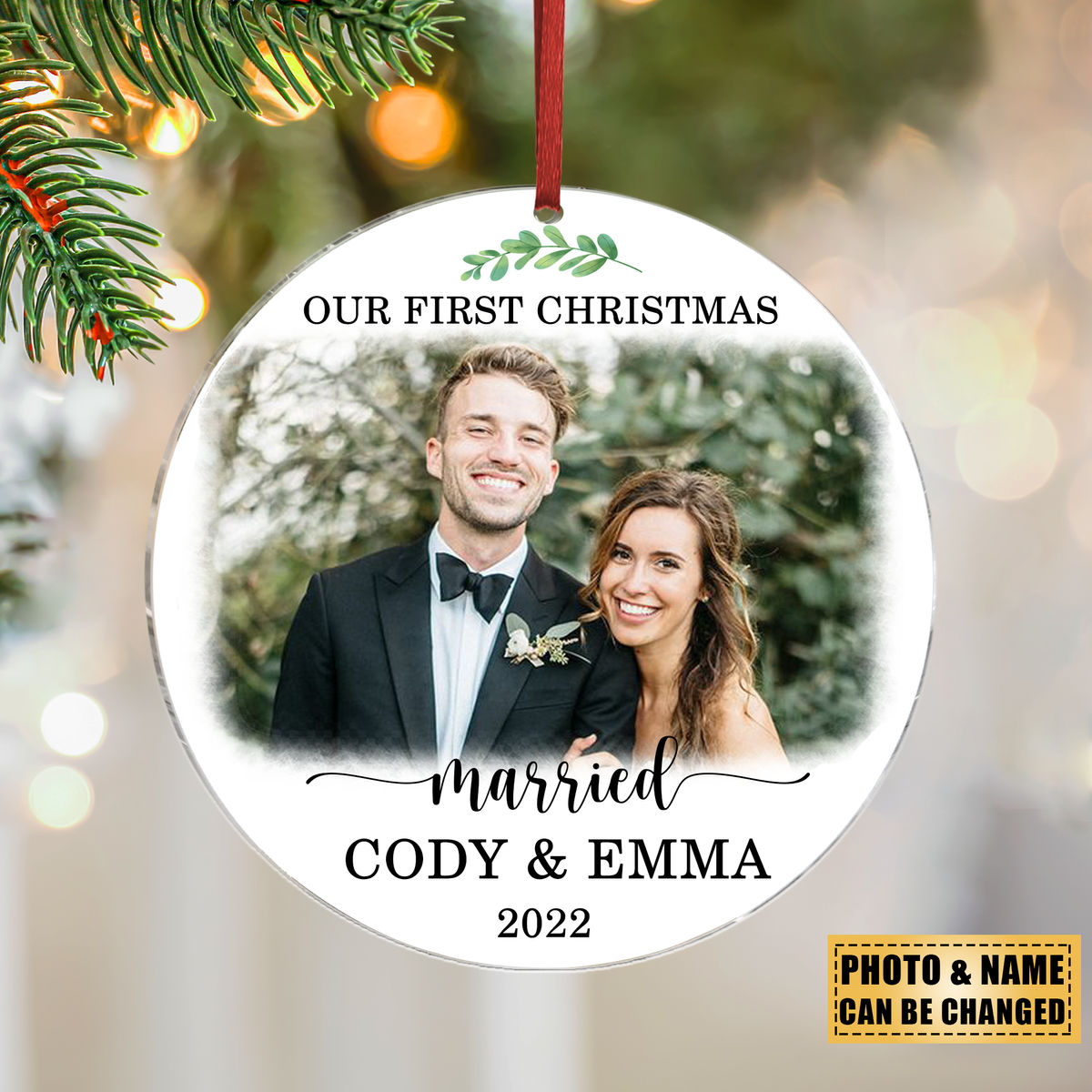Couple Christmas - Our First Christmas Married - Personalized Ornament for Couple - Custom from Photo