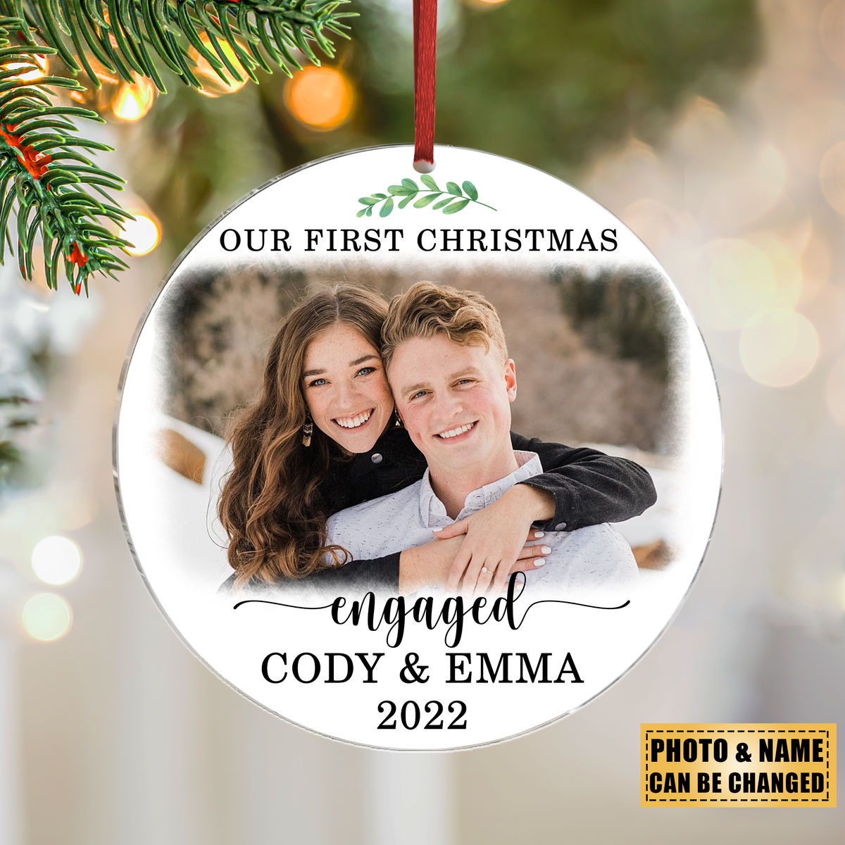 Couple Christmas - Our First Christmas Engaged - Personalized Ornament for Couple - Custom from Photo