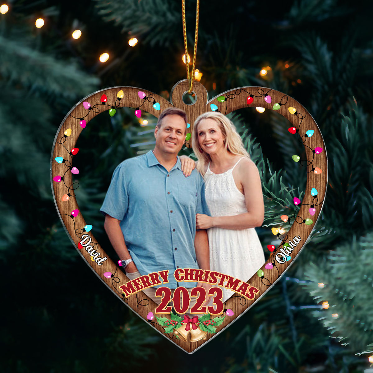 Photo Ornament - Wooden Style - Merry Christmas 2024 (Light color) - Customized Your Photo Ornaments - Christmas Gifts for Couple_1