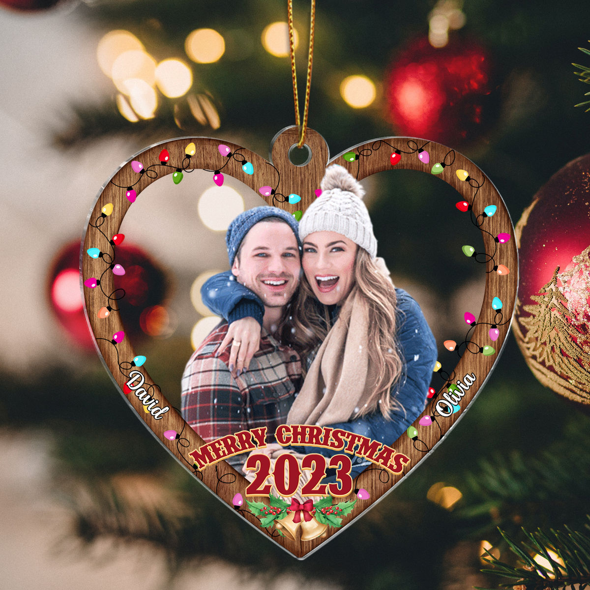 Photo Ornament - Wooden Style - Merry Christmas 2024 (Light color) - Customized Your Photo Ornaments - Christmas Gifts for Couple_2