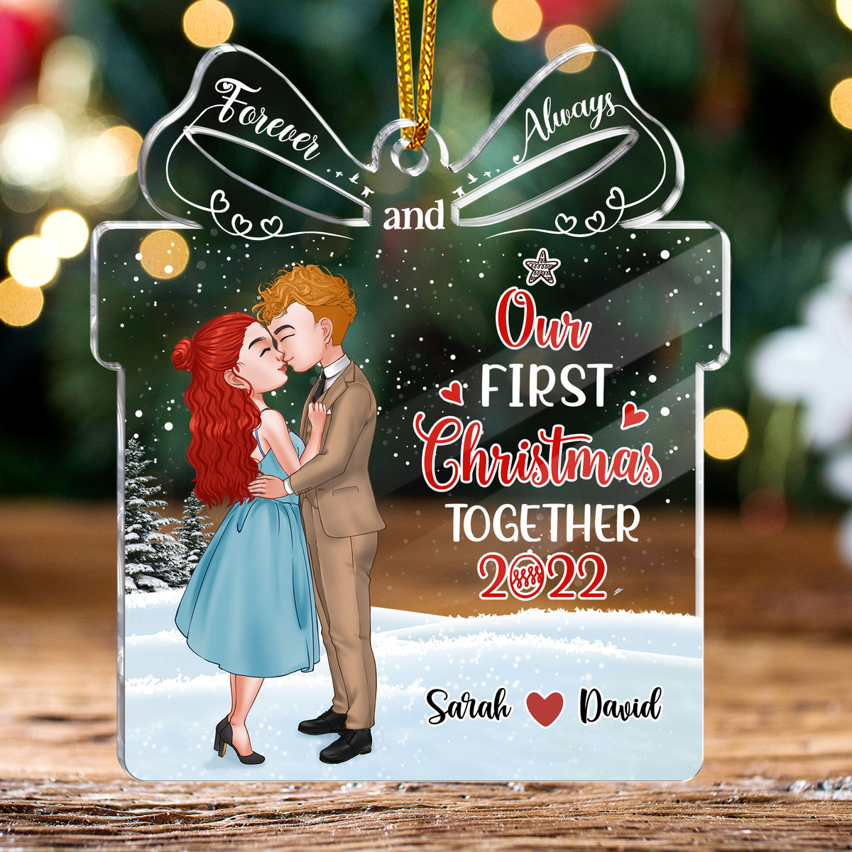 Christmas Couple kissing - Our first christmas together 2024 ( Custom Acrylic Ornament)