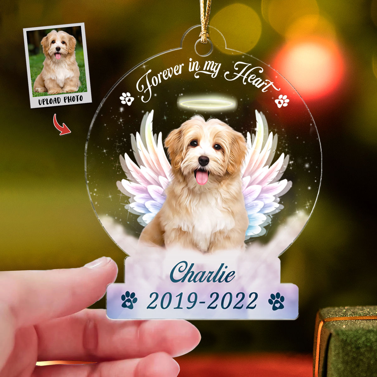 Photo Ornament - Once by my side forever in my heart - Dog Cat Pet Lover Gifts - Pet Memorial - Customized Your Photo Ornament_3