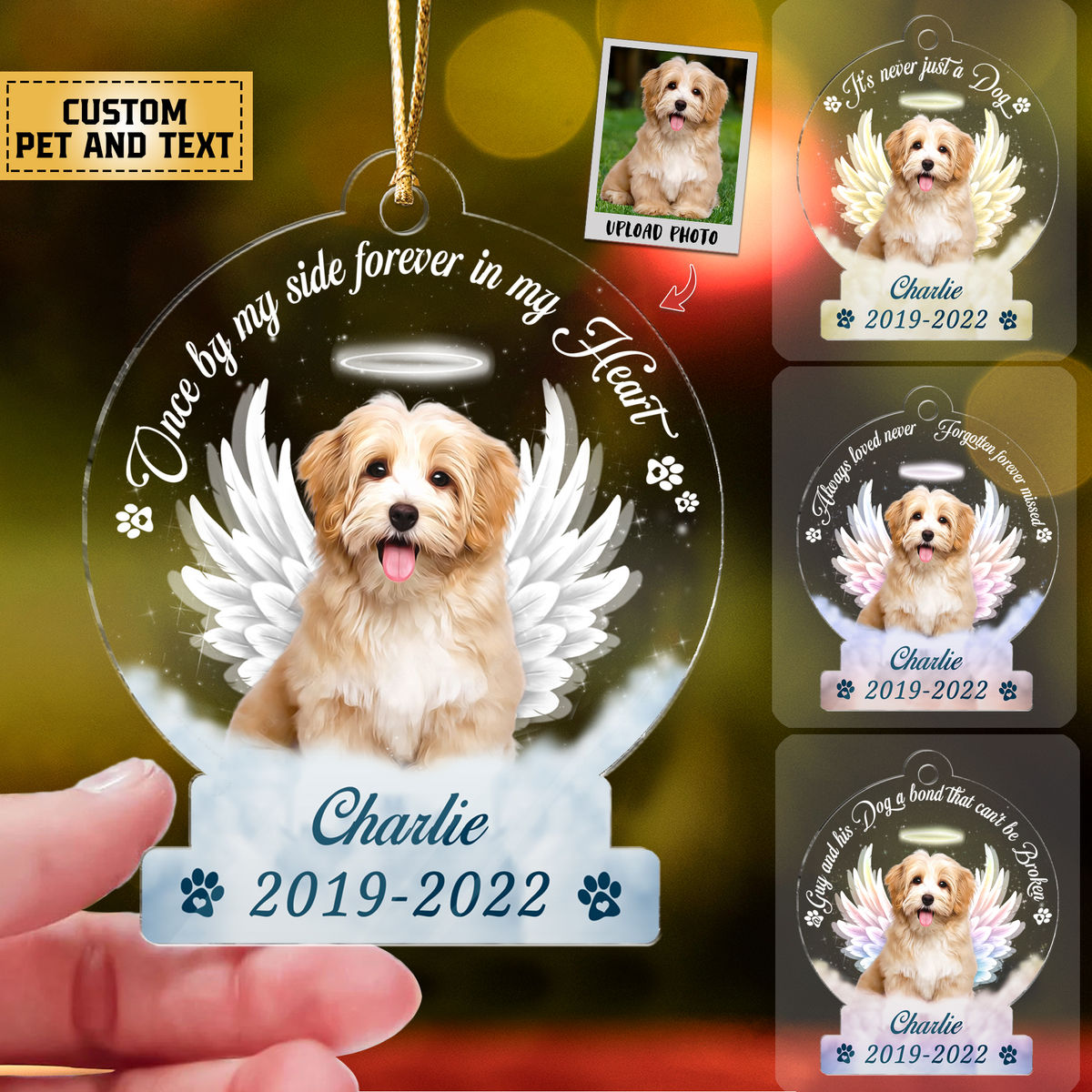 Once by my side forever in my heart - Dog Cat Pet Lover Gifts - Pet Memorial - Customized Your Photo Ornament