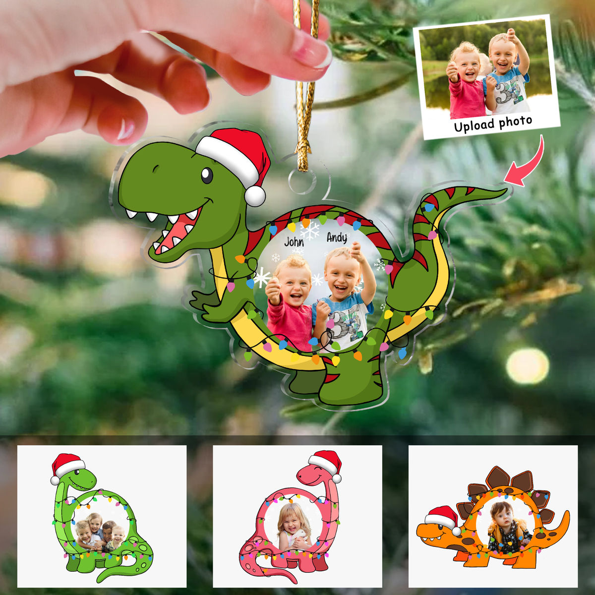Photo Ornament - Custom Ornament from Photo - Christmas Dinosaur - Brontosaurus - Christmas Gifts For Family_3