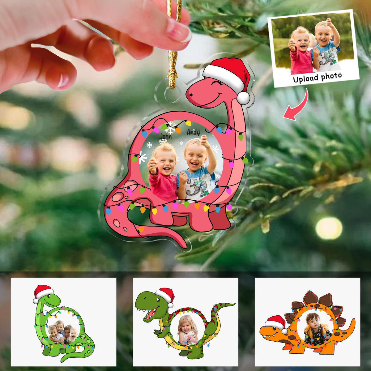 Photo Ornament - Custom Ornament from Photo - Christmas Dinosaur - Brontosaurus - Christmas Gifts For Family_1
