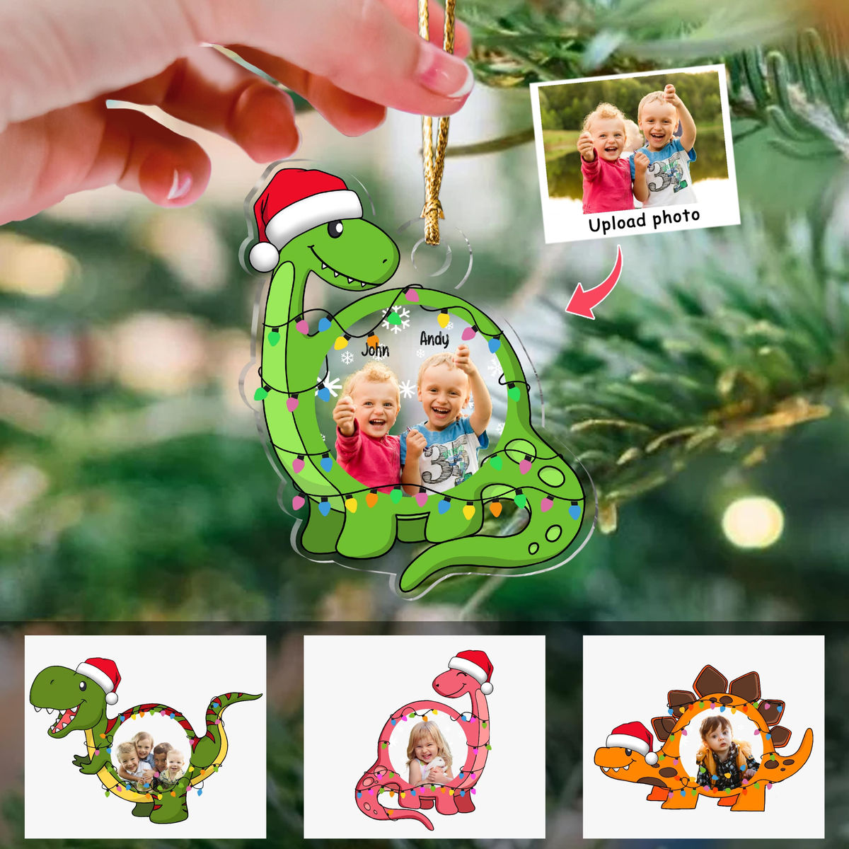 Photo Ornament - Custom Ornament from Photo - Christmas Dinosaur - Brontosaurus - Christmas Gifts For Family