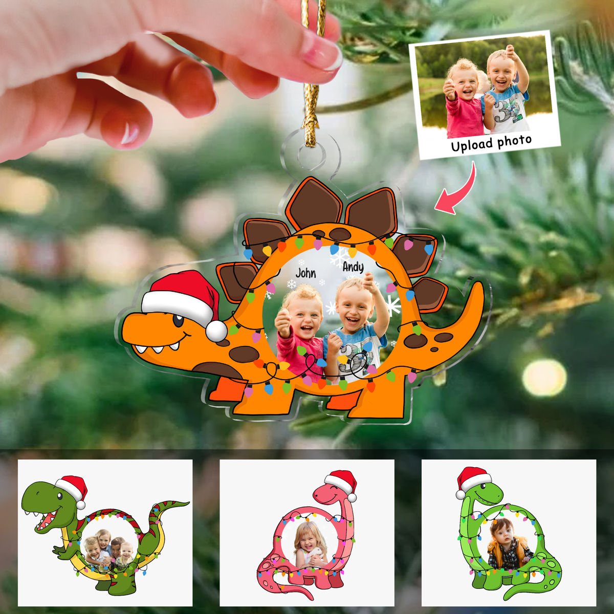 Photo Ornament - Custom Ornament from Photo - Christmas Dinosaur - Brontosaurus - Christmas Gifts For Family_2