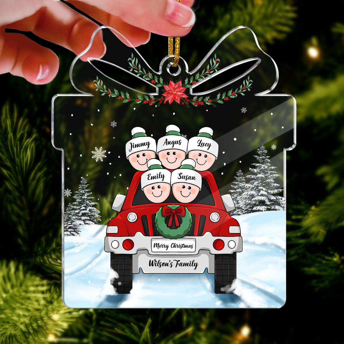 Xmas Ornament - Personalized Family In Car Christmas Ornament (Custom Gift - Shaped Acrylic Ornament)_2