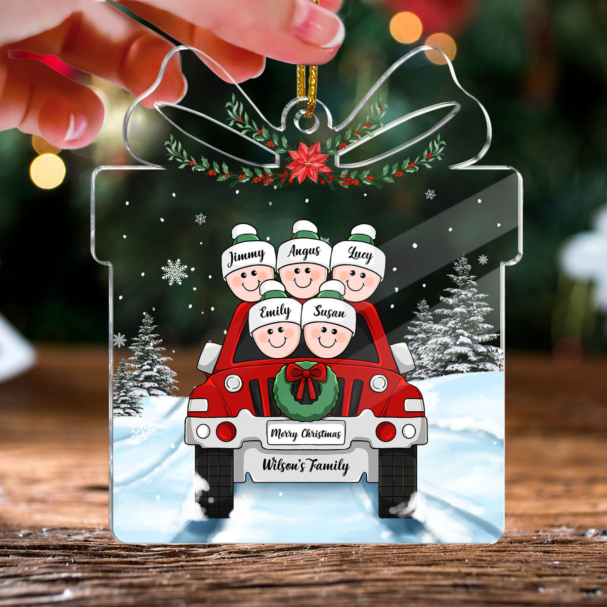 Xmas Ornament - Personalized Family In Car Christmas Ornament (Custom Gift - Shaped Acrylic Ornament)_1