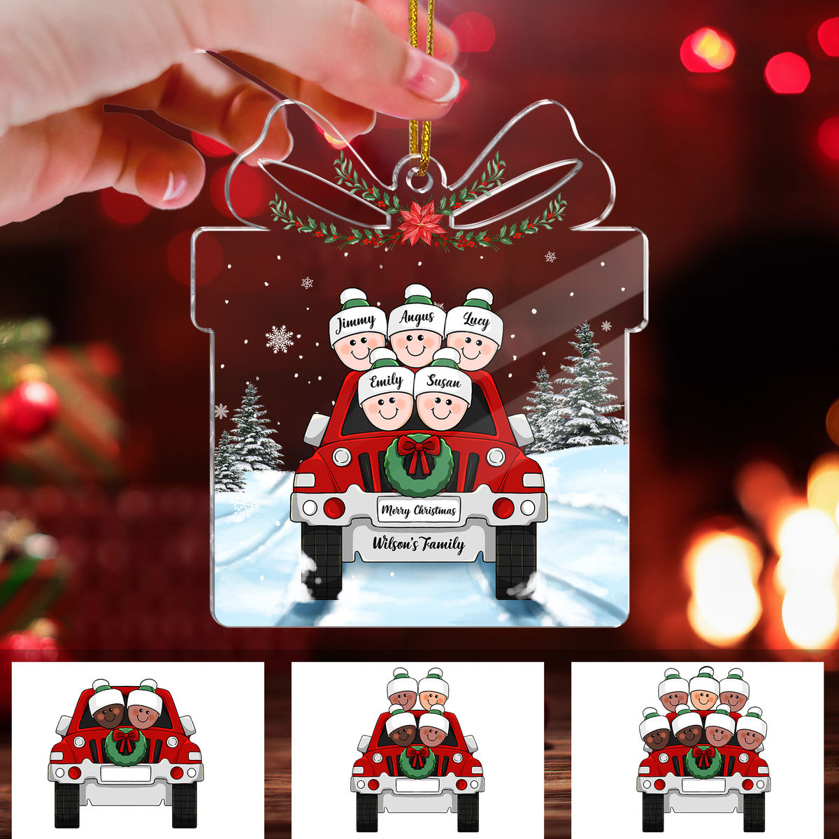 Personalized Family In Car Christmas Ornament (Custom Gift - Shaped Acrylic Ornament)