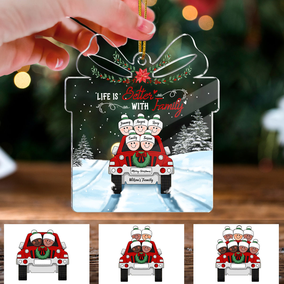 Life is better with family (Personalized Family In Car) (Custom Gift - Shaped Acrylic Ornament)