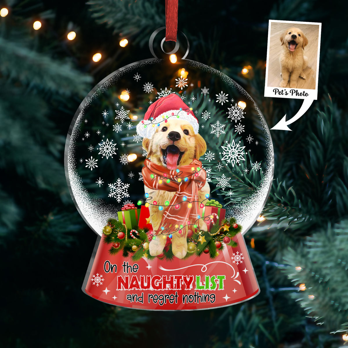 Photo Ornament - Christmas Gifts - Pet Dog Cat Lover Gifts - On the Naughty List and Regret Nothing - Custom Acrylic Ornament From Photo