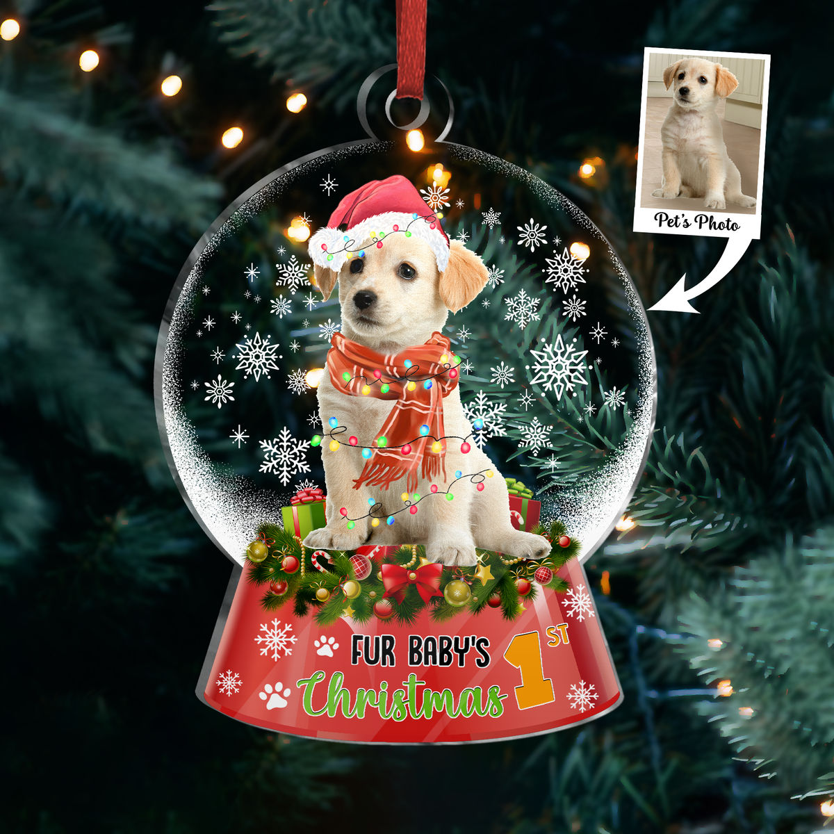 Photo Ornament - Christmas Gifts - Pet Dog Cat Lover Gifts - Fur Baby's First Christmas - Custom Acrylic Ornament From Photo