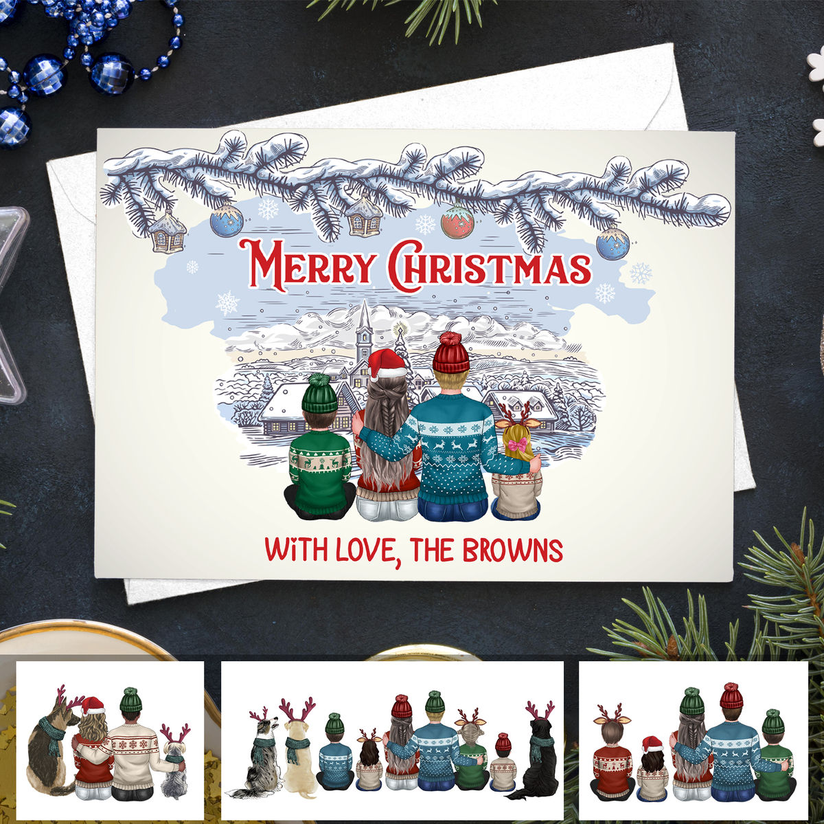 Family Personalize Postcard - Christmas Gift - Christmas Card - Merry Christmas With love The Browns
