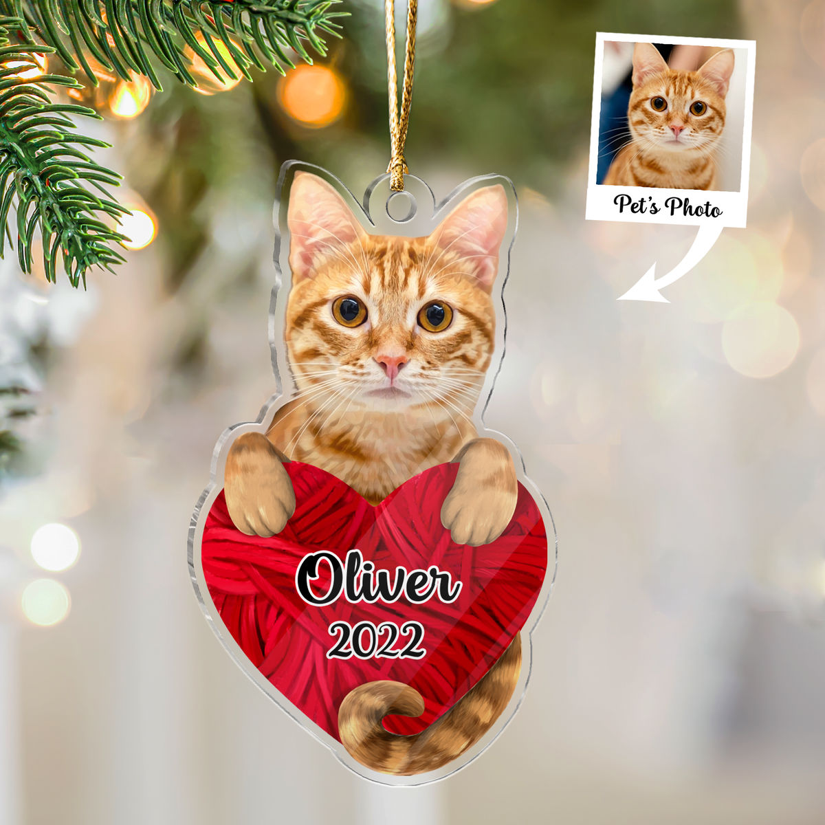 Photo Ornament - Customized Your Photo Ornament - Christmas Gifts For Pet Lover - Cat Hugging Heart - Custom Acrylic Ornament From Photo