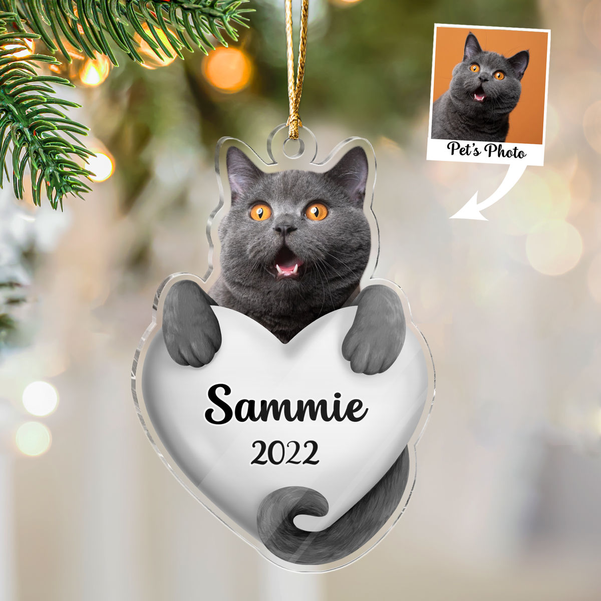 Photo Ornament - Customized Your Photo Ornament - Christmas Gifts For Pet Lover - Cat Hugging Heart - Custom Acrylic Ornament From Photo_3