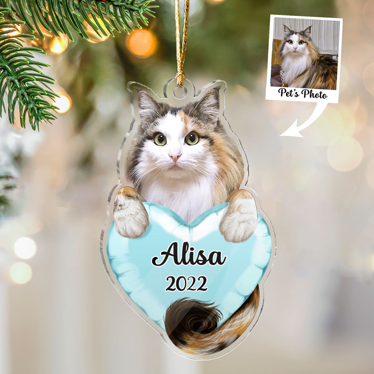 Photo Ornament - Customized Your Photo Ornament - Christmas Gifts For Pet Lover - Cat Hugging Heart - Custom Acrylic Ornament From Photo_2