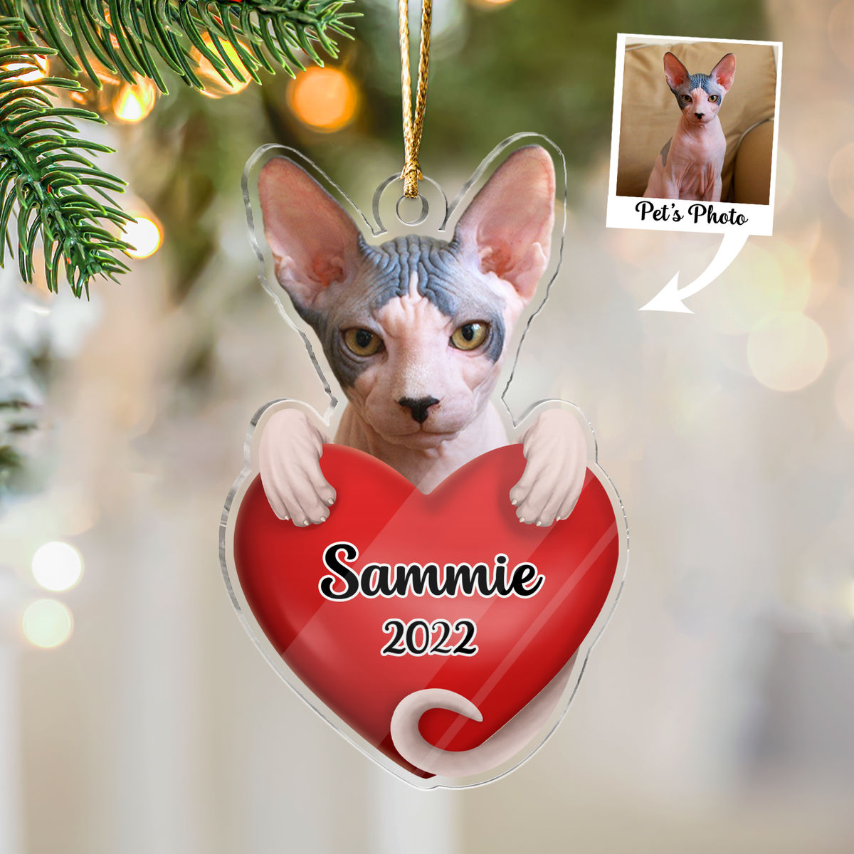 Photo Ornament - Customized Your Photo Ornament - Christmas Gifts For Pet Lover - Cat Hugging Heart - Custom Acrylic Ornament From Photo_4