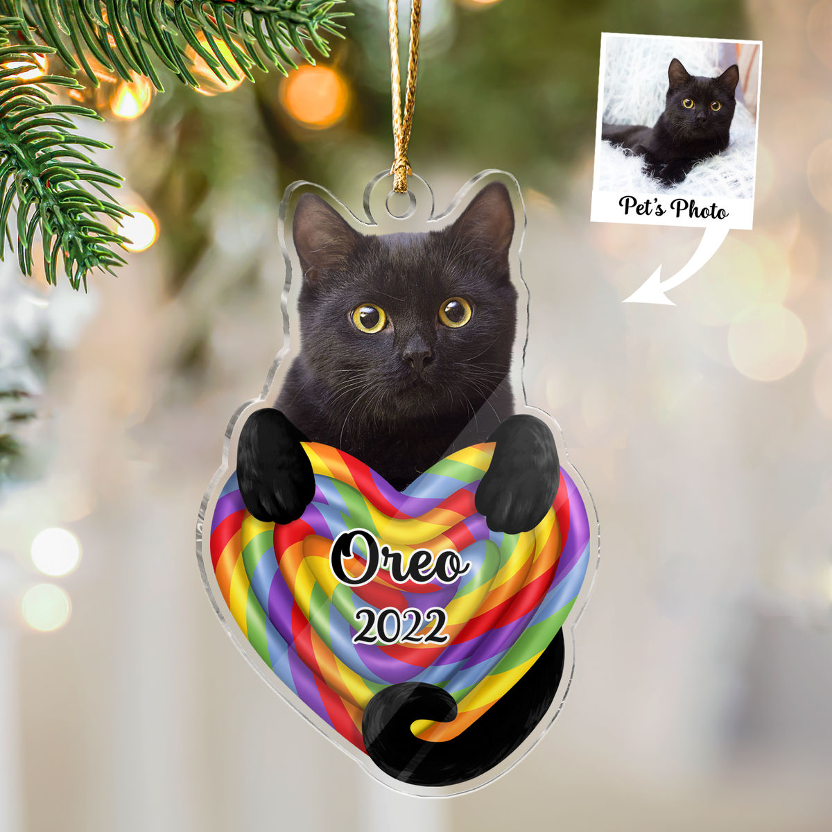 Photo Ornament - Customized Your Photo Ornament - Christmas Gifts For Pet Lover - Cat Hugging Heart - Custom Acrylic Ornament From Photo_1