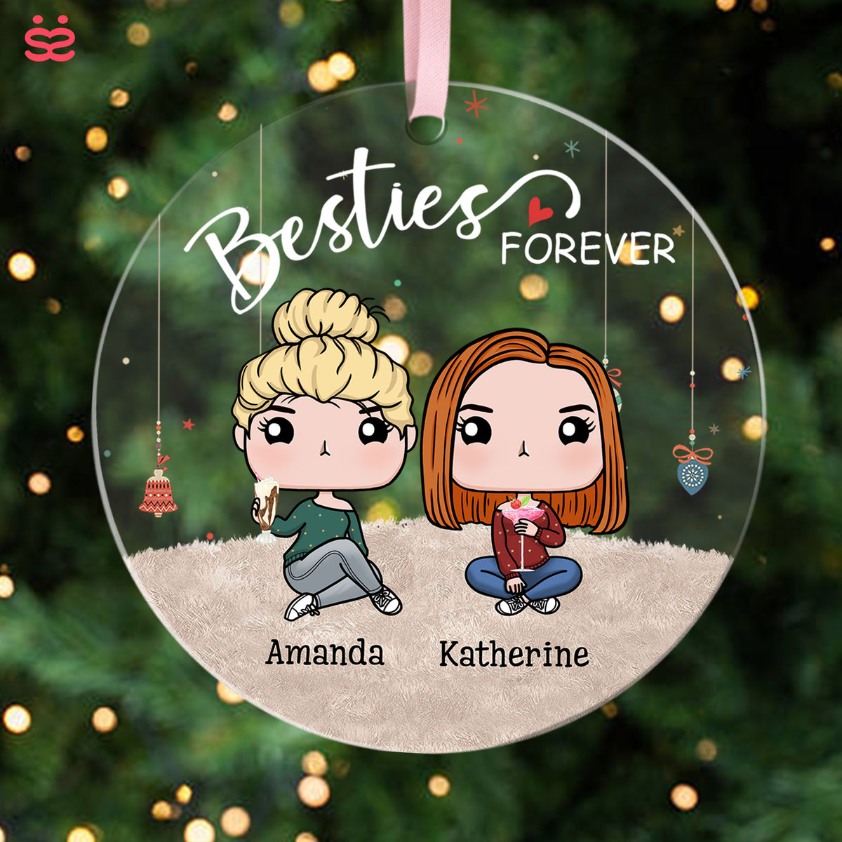 Up to 5 people - Custom Transparent Ornament - Besties Forever