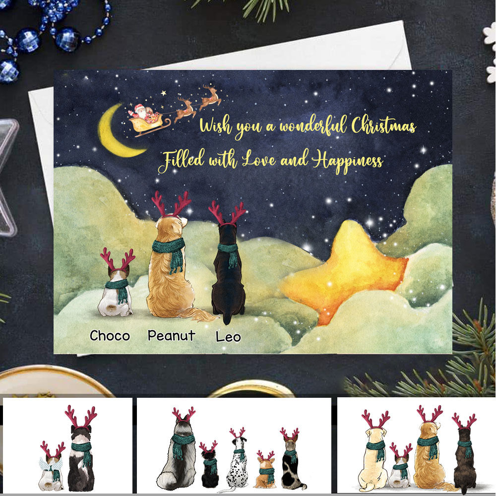 Dogs Personalize Postcard - Christmas Gift - Christmas Card - Wish you a wonderful Christmas filled with love and happiness