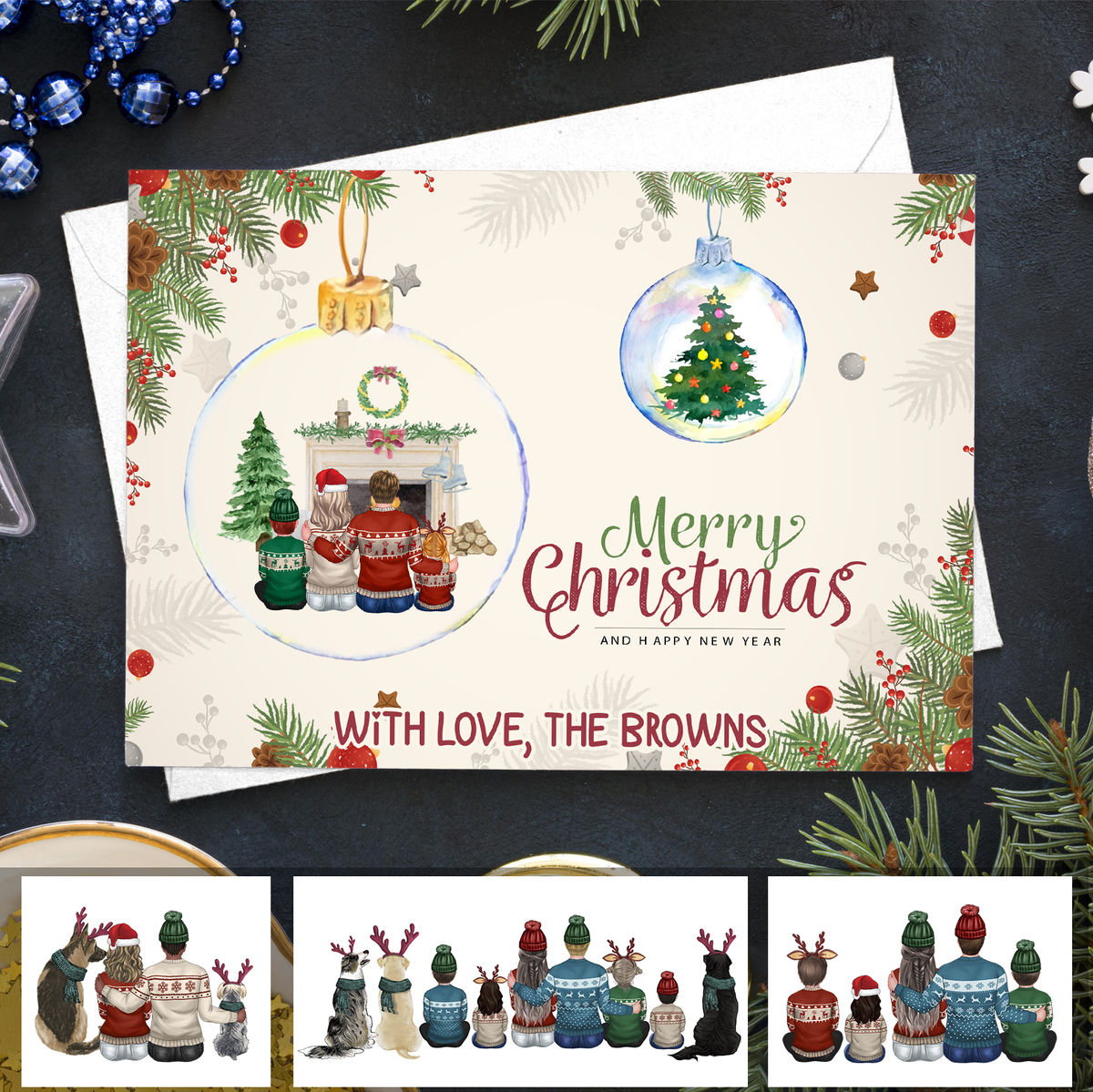 Family Personalize Postcard - Christmas Gift - Christmas Card - Merry Christmas With love The Browns