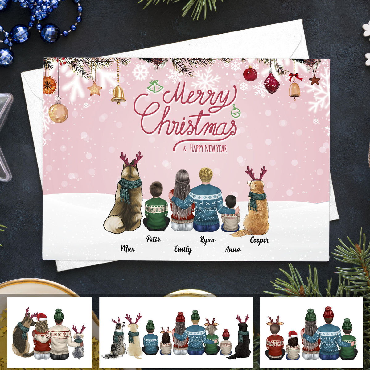 Family Personalize Postcard - Christmas Gift - Christmas Card - Merry Christmas and Happy New Year