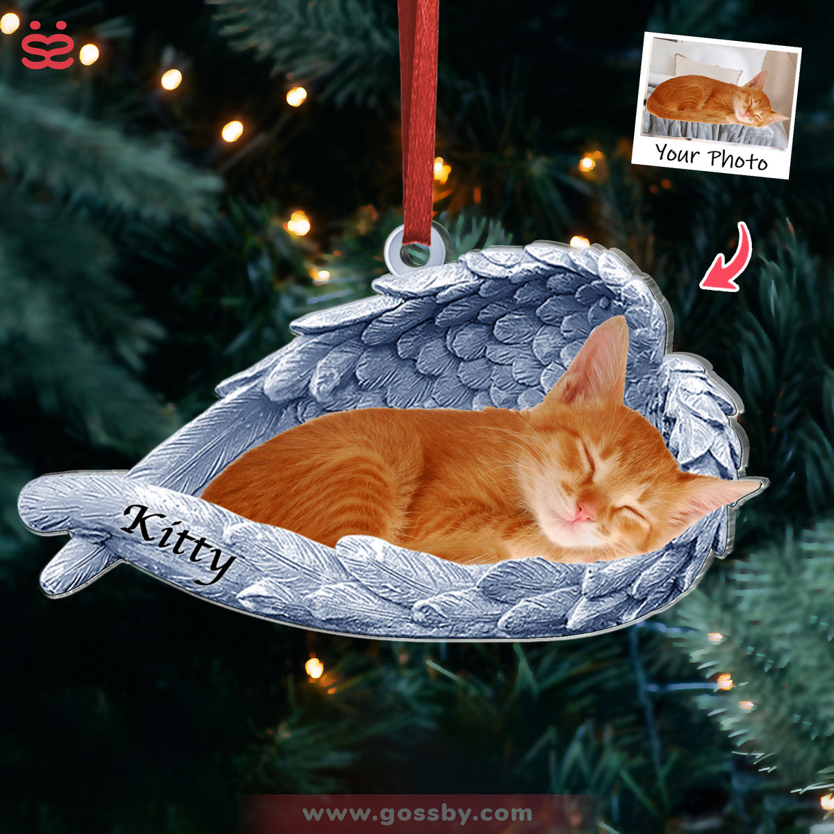 Cat Acrylic Ornament - Customized Your Photo Ornament - Sleeping Pet Within Angel Wings - Custom Ornament from Photo, Christmas Gifts_3