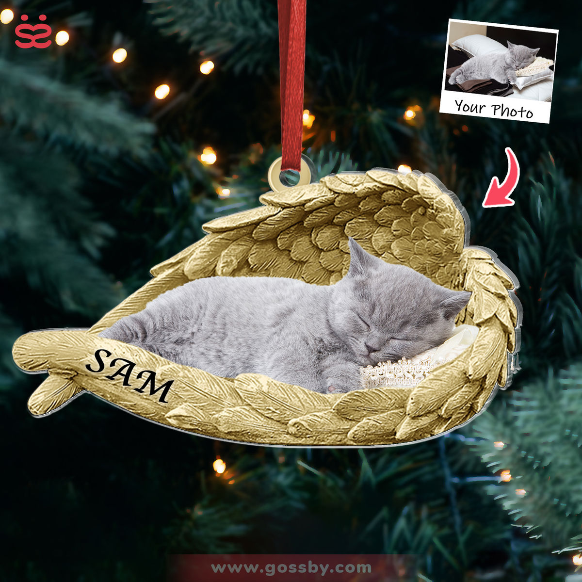 Cat Acrylic Ornament - Customized Your Photo Ornament - Sleeping Pet Within Angel Wings - Custom Ornament from Photo, Christmas Gifts_5