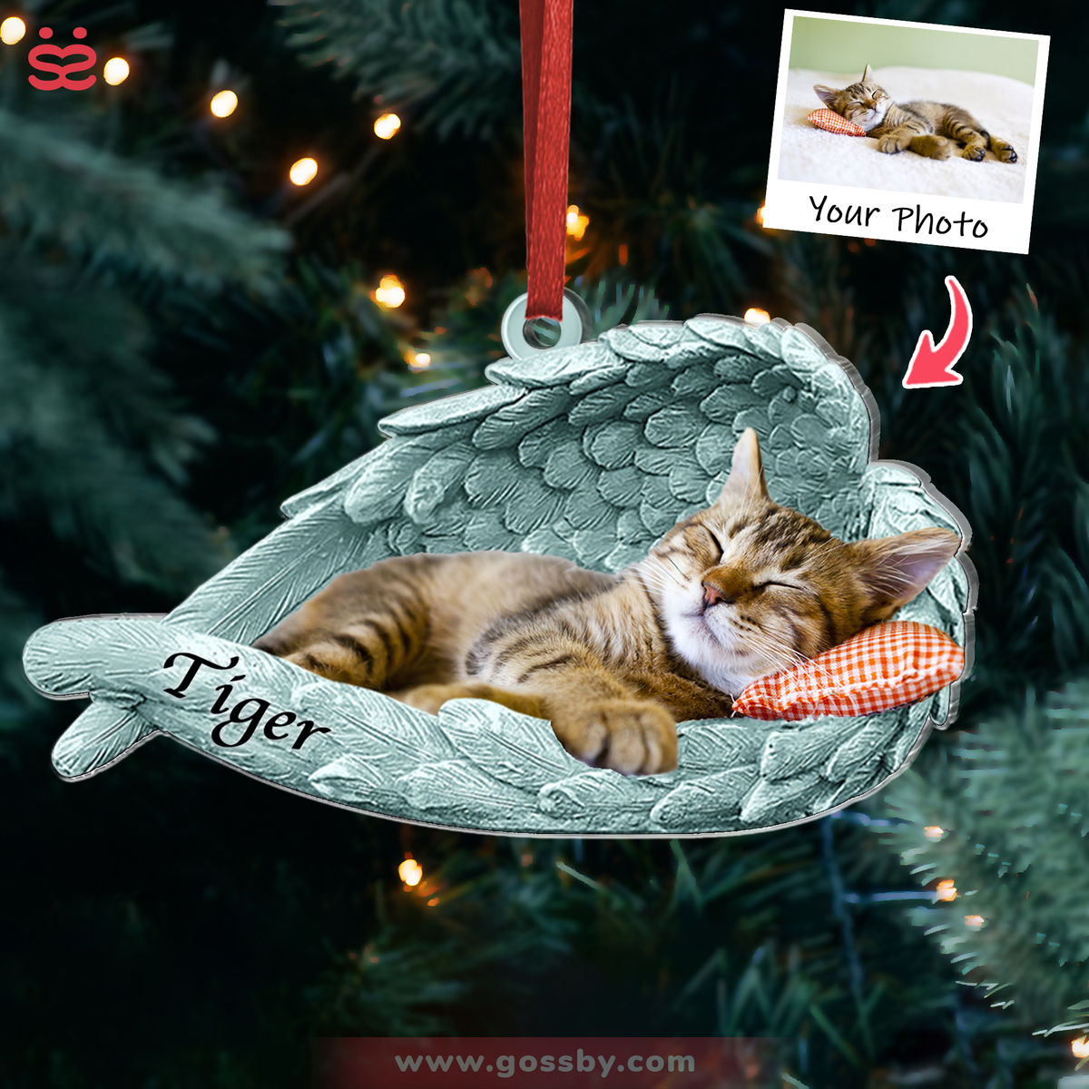 Cat Acrylic Ornament - Customized Your Photo Ornament - Sleeping Pet Within Angel Wings - Custom Ornament from Photo, Christmas Gifts_2