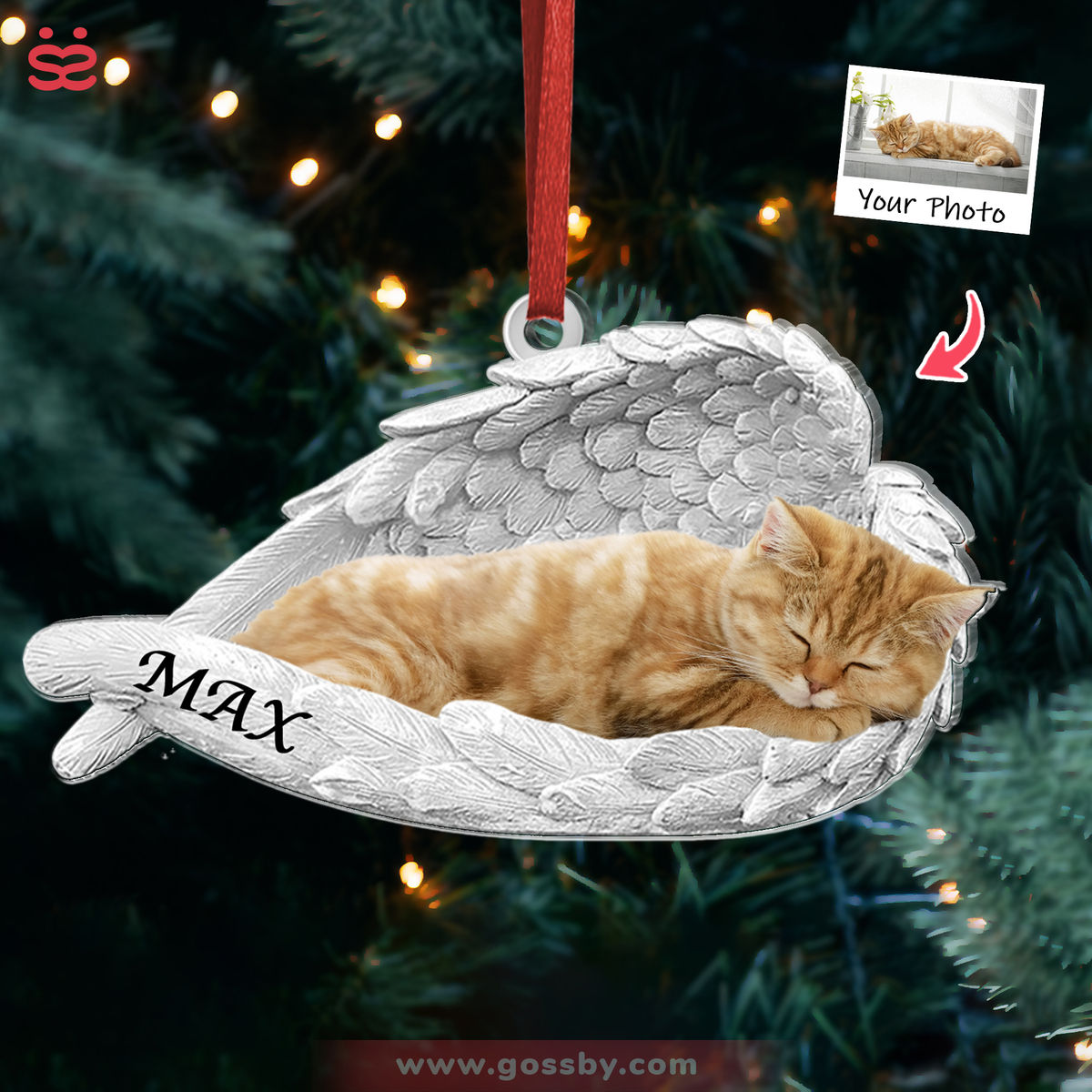 Cat Acrylic Ornament - Customized Your Photo Ornament - Sleeping Pet Within Angel Wings - Custom Ornament from Photo, Christmas Gifts_1
