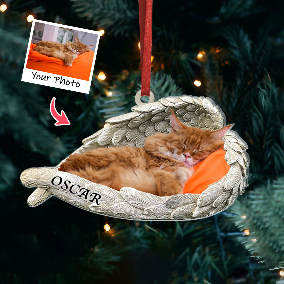 Dog Acrylic Ornament - Dog Lover Gifts - Sleeping Pet Within Angel Wings -  Customized Your Photo Ornament, Custom