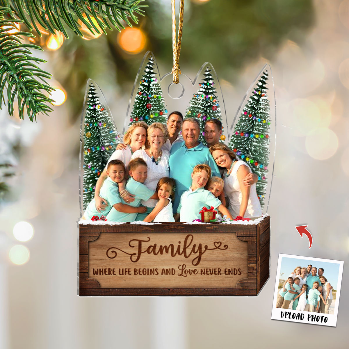 Photo Ornament - Xmas 2024 - Family Where Life Begins and Love Never Ends - Custom Ornament from Photo, Christmas Gifts for Family