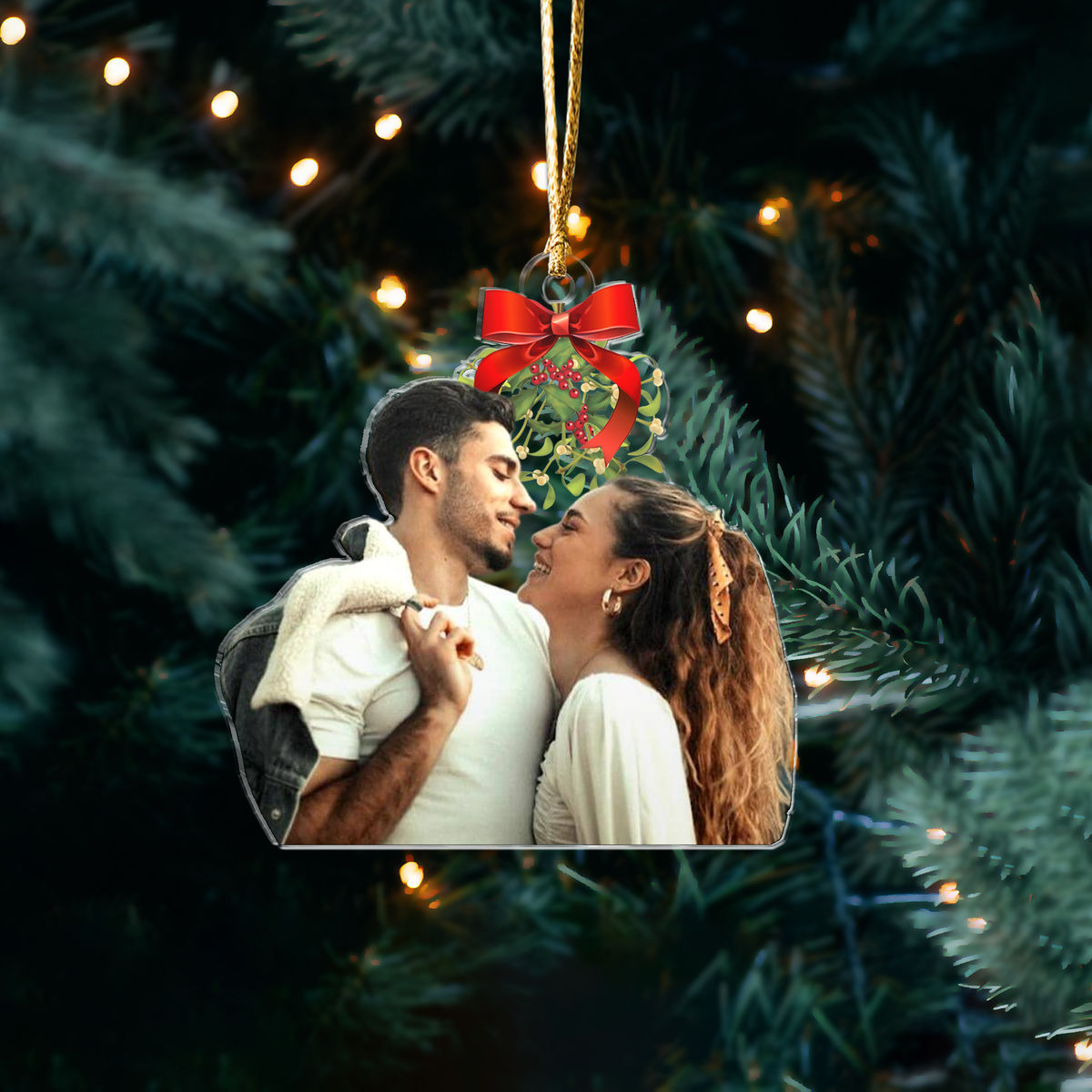 Photo Ornament - Xmas 2024- Kiss Under The Mistletoe - Customized Your Photo Ornaments - Couple Photo Gifts, Anniversary, Christmas Gifts for Couple_2