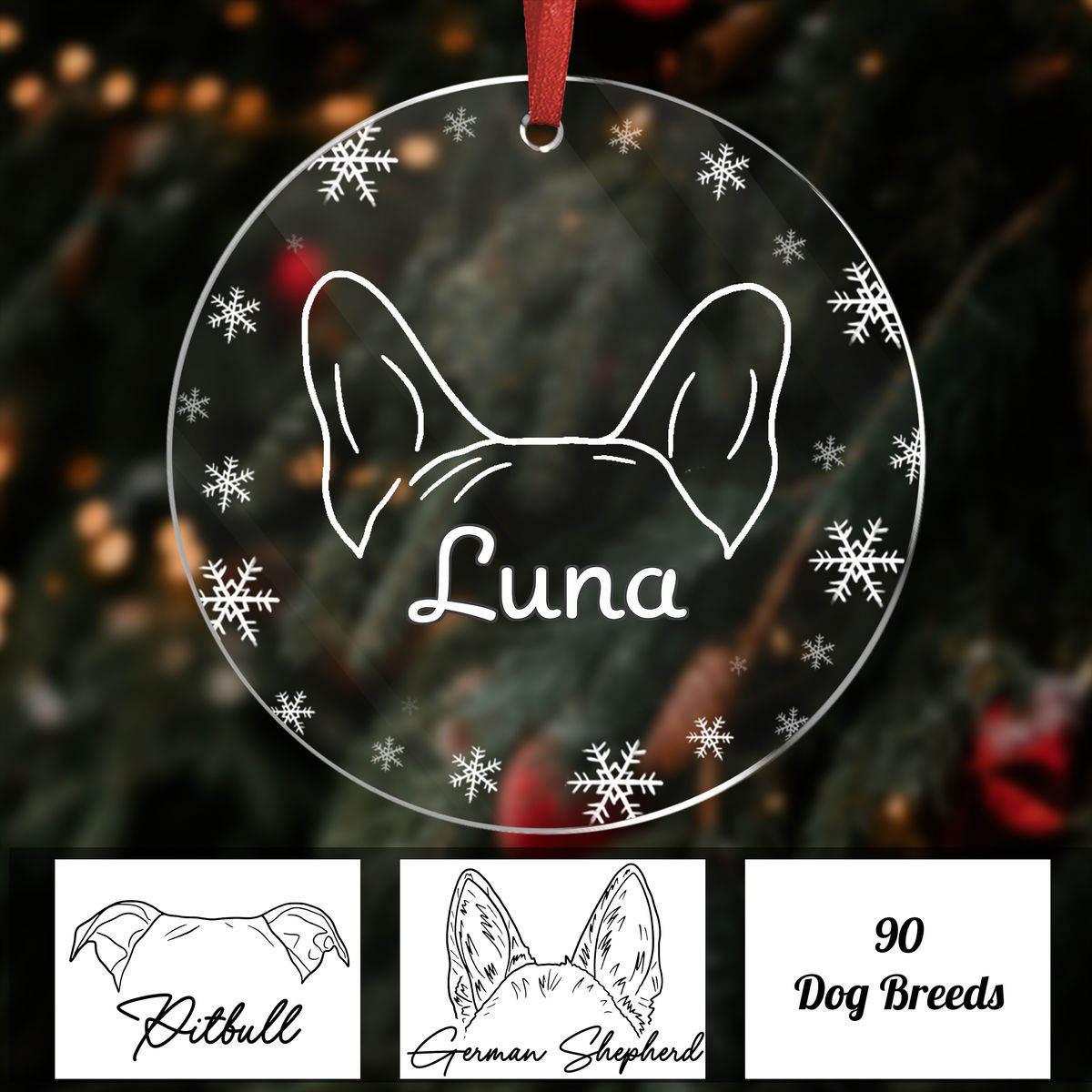 Dog Portrait Ears - Acrylic Circle Ornament - Dog Lovers Gift - Dog Keepsake - Custom Christmas Gifts (1205F2)_1