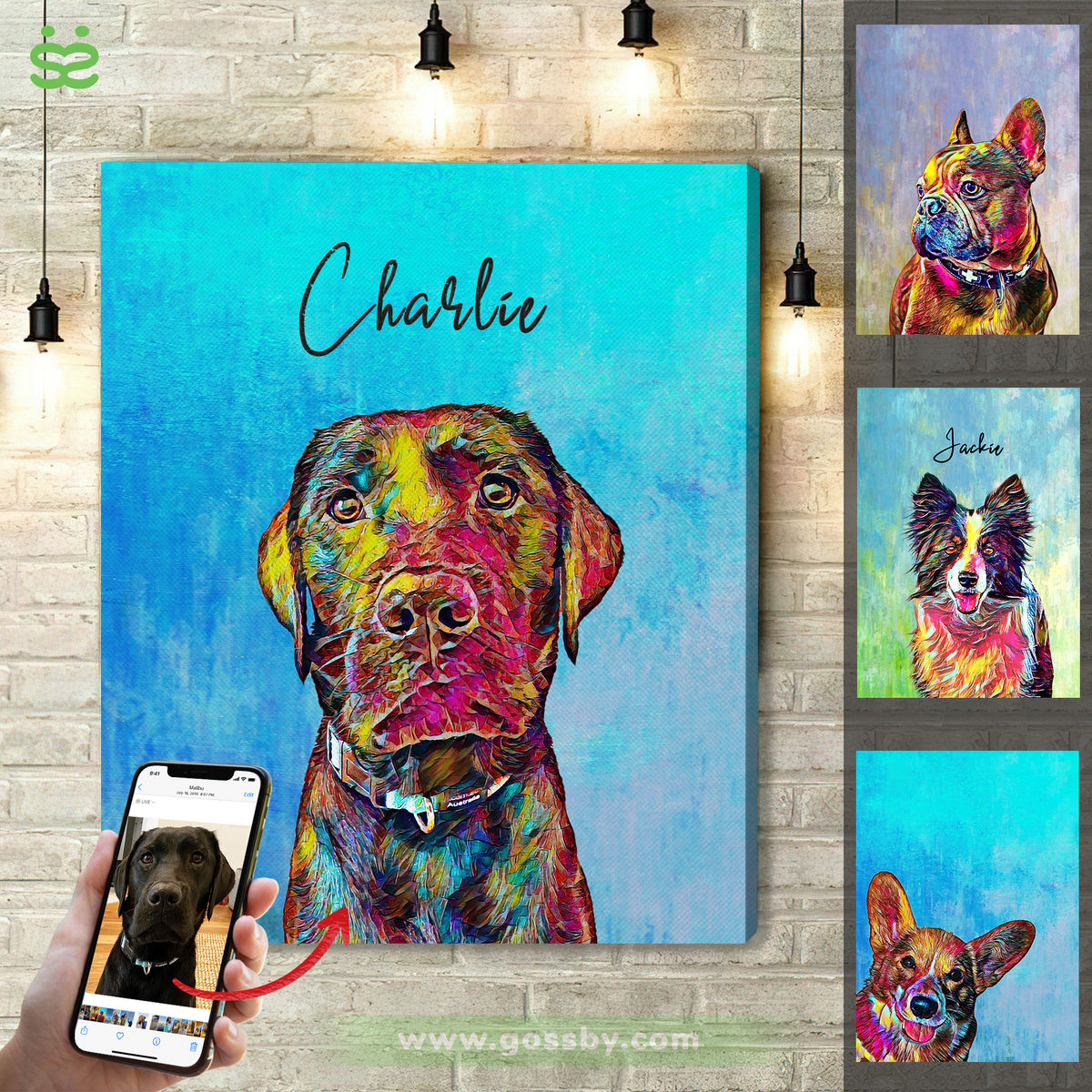 Portrait Canvas - Pet Dog Cat Lover Gifts - Dog Portrait - Cat Portrait - Custom Pet Dog or Cat Portrait from Photo (B)