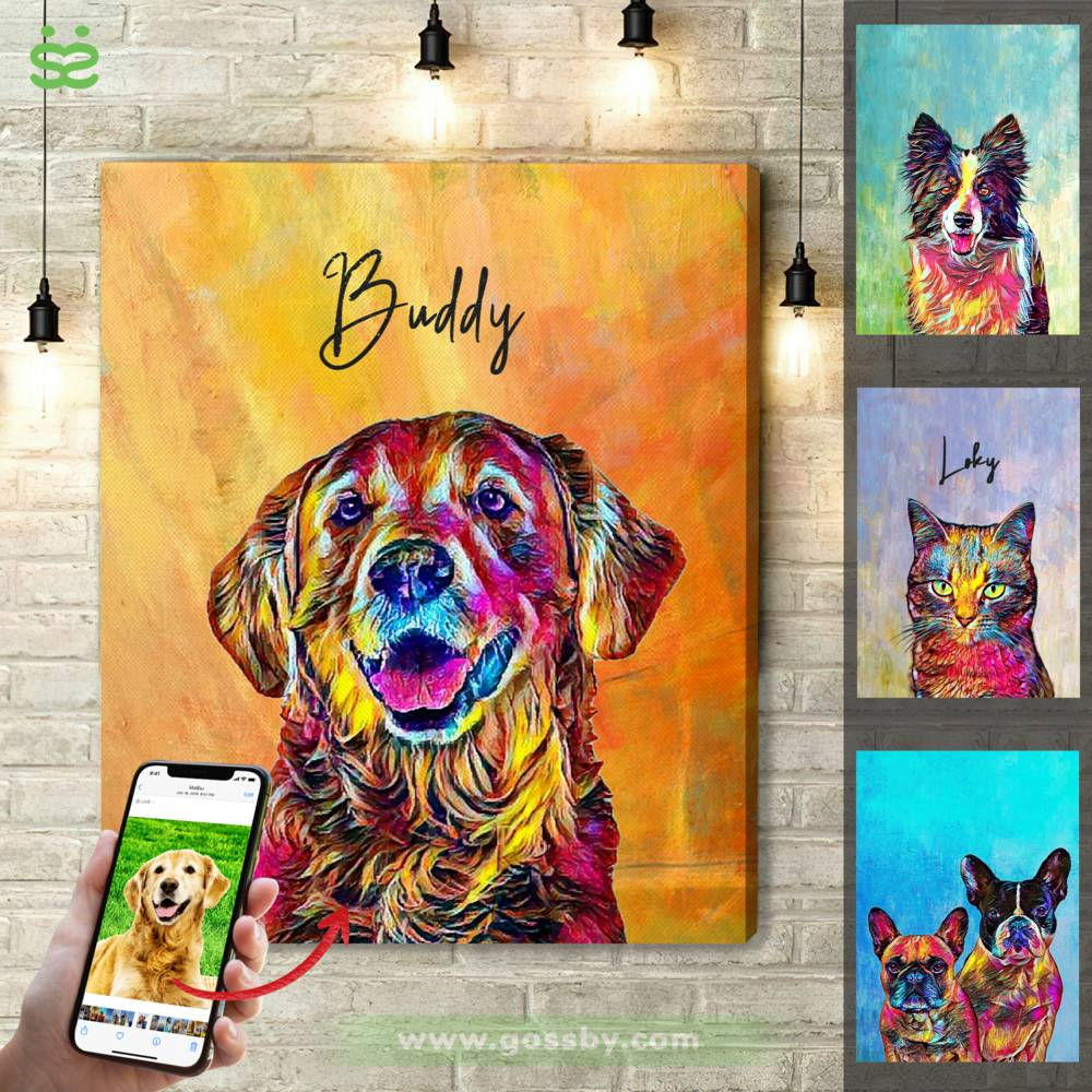 Portrait Canvas - Pet Dog Cat Lover Gifts - Dog Portrait - Cat Portrait - Custom Pet Dog or Cat Portrait from Photo (B)_1