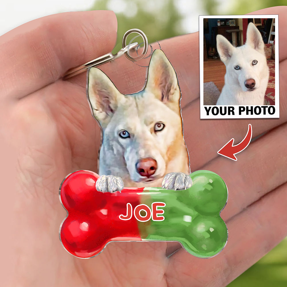 Photo Keychain - Dog Lover Gifts - Keychain Gifts - Dogs Bone Custom Ornament from Photo - Christmas Gifts