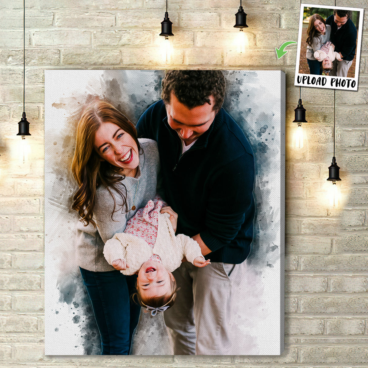 Portrait Wrapped Canvas - Family Canvas - Watercolor Portrait from Photo - Couple Photo Gifts