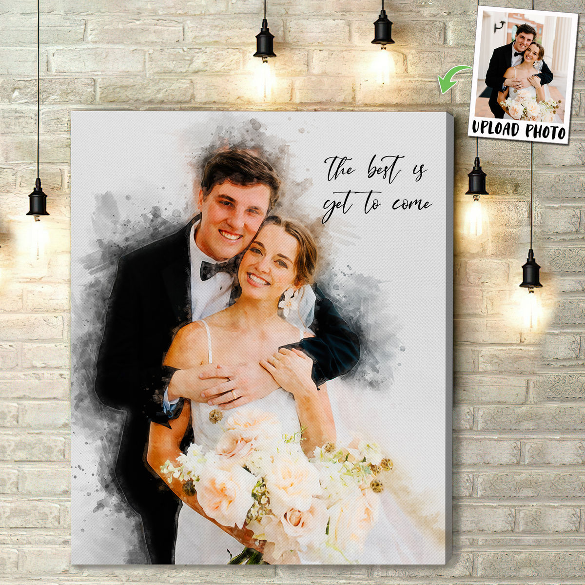 Portrait Wrapped Canvas - Wedding with Message Canvas - Watercolor Portrait from Photo - Couple Photo Gifts_2
