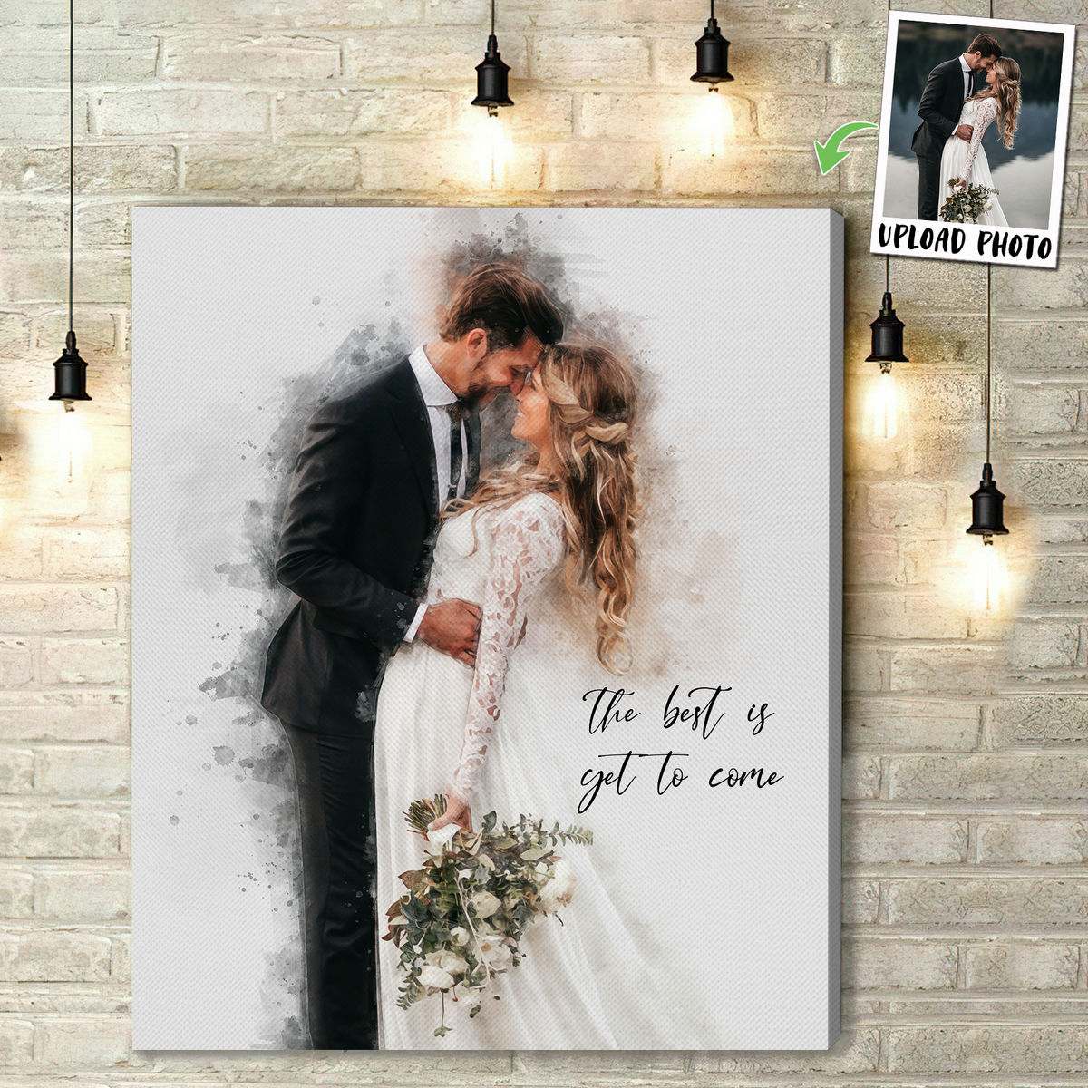 Portrait Wrapped Canvas - Wedding with Message Canvas - Watercolor Portrait from Photo - Couple Photo Gifts_1