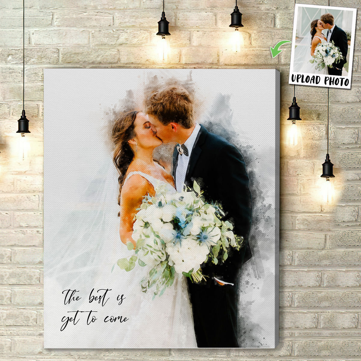 Portrait Wrapped Canvas - Wedding with Message Canvas - Watercolor Portrait from Photo - Couple Photo Gifts_1